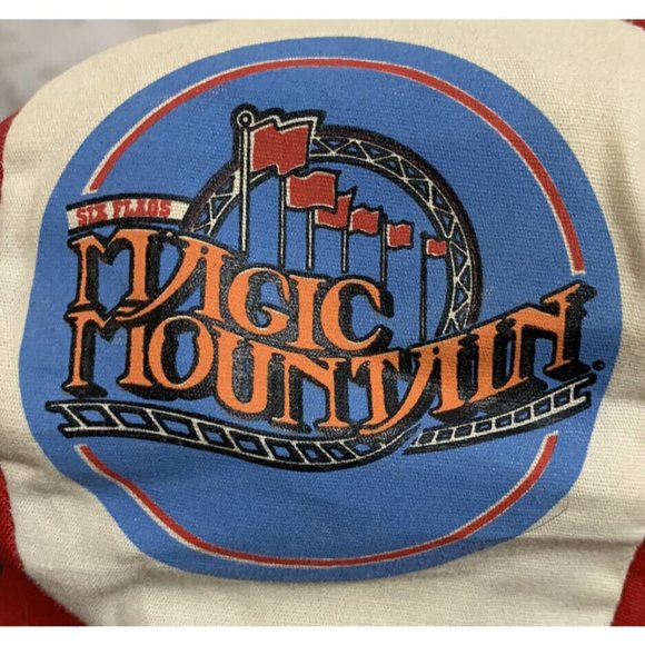 Vintage Six Flags Magic Mountain Red & White Pinwheel Cap Hat Souvenir Employee? - Picture 9 of 16